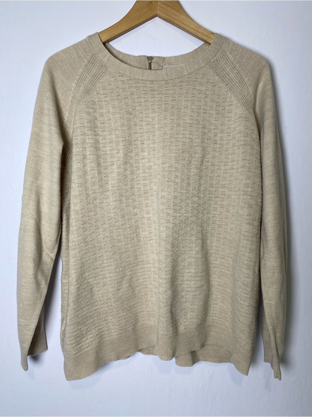 Per Una M&S Oatmeal Knit Sweater Zip Back Relaxed Minimalist UK 18 (US 14)‎